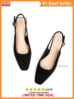 Slingback Square Toe Chunky Heels Suede Block Heel Pumps